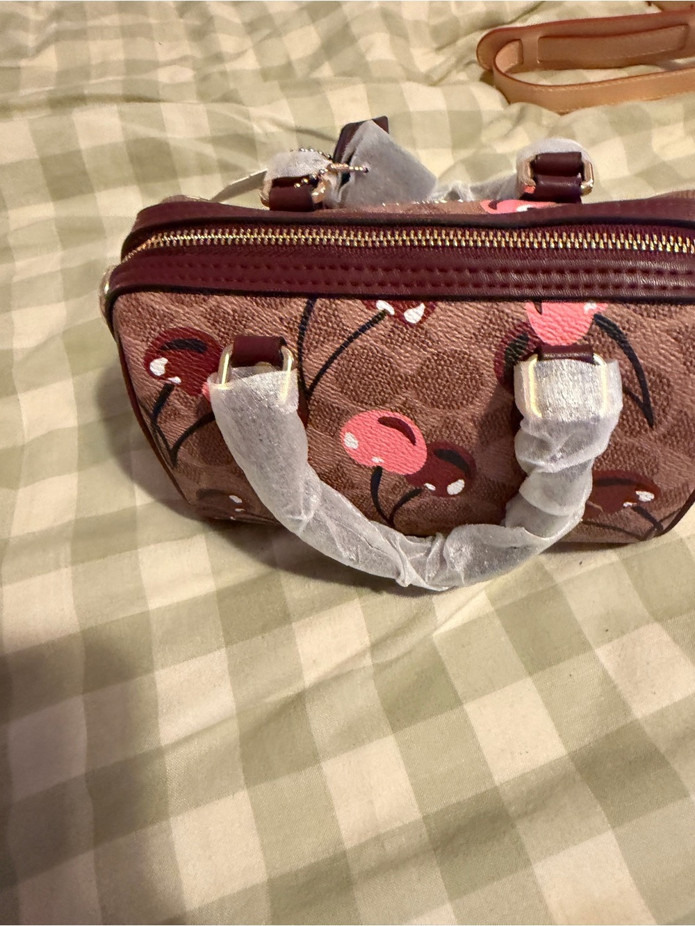 Coach Cherry Print Mini Satchel in Brown/Red - Picture 4 of 5